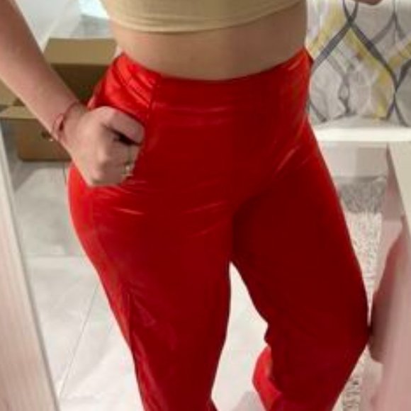 RED High Waist Satin Pants - Picture 12 of 12